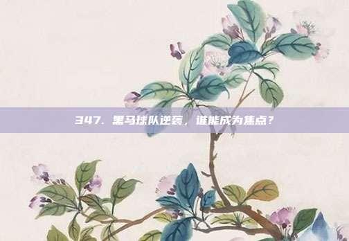 347. 黑马球队逆袭，谁能成为焦点？